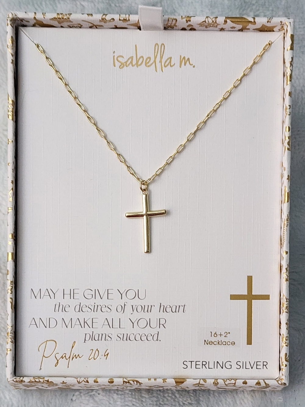 Gold on Sterling Silver 3D Cross Pendant Necklace NEW in Gift Box 🎁 16"+2